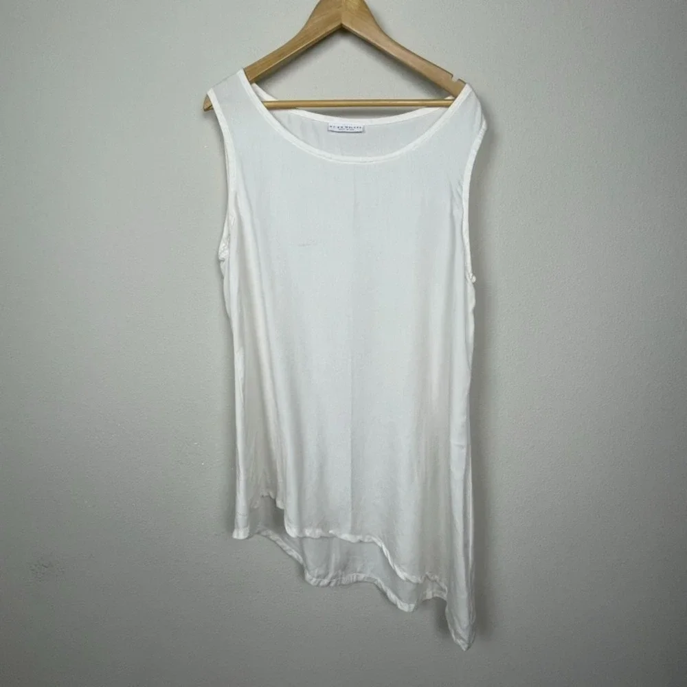 Bryn Walker XL White Asymmetrical Tunic Top 100% Tencel Sleeveless USA - Picture 1 of 4